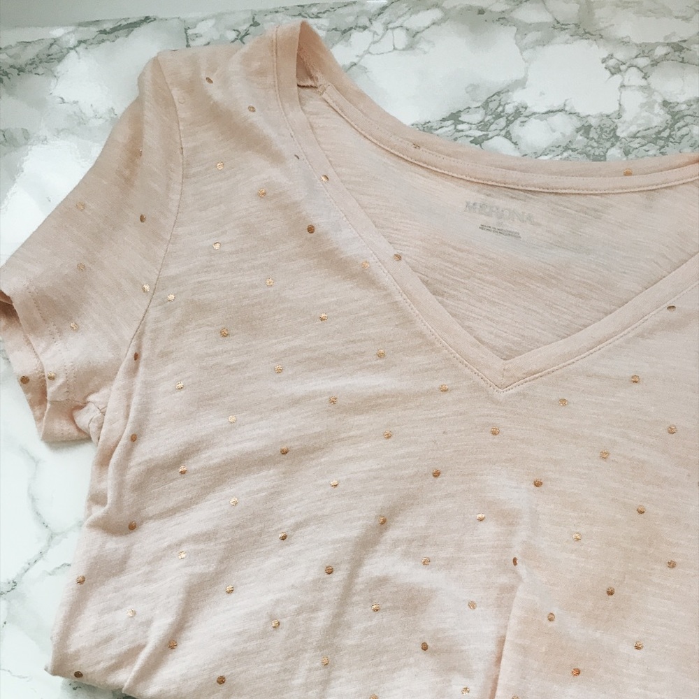 Gold Foil Dot Pink V-neck NWOT